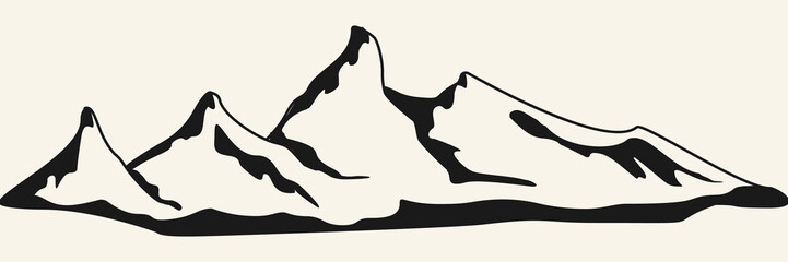 Mountains illustration. Hand drawn rocky peaks