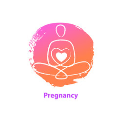 Freehand line drawn silhouette abstract sitting in pose girl. Concept idea new life. Template vector logo, insignia, emblem, badge for pregnancy and mother care shop, market