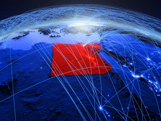 Egypt on blue digital planet Earth with international network representing communication, travel and connections.