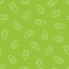 Behang Groen Vector naadloze patroon van omtrek avocado& 39 s op groene achtergrond.