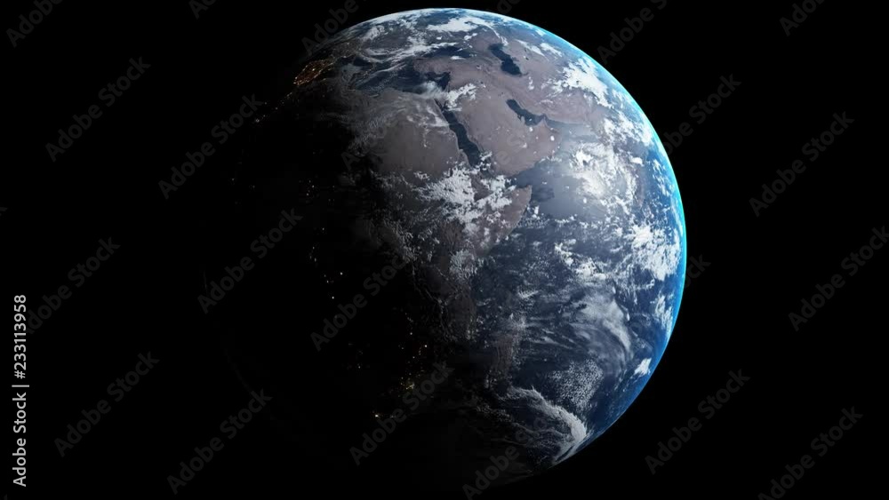 Wall mural the planet earth ground with shading is rotating on black screen near camera. isolated 3d rendering 