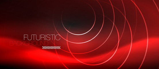 Dark abstract background with glowing neon circles