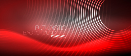 Neon circles abstract background, shiny lines