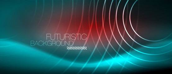 Neon glowing techno lines, hi-tech futuristic abstract background template with square shapes