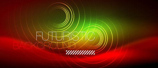 Neon glowing techno lines, hi-tech futuristic abstract background template with square shapes