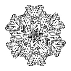 Vector abstract black and white ethnic snowflake mandala motif