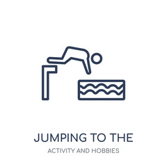 Jumping to the water icon. Jumping to the water linear symbol design from Activity and Hobbies collection.