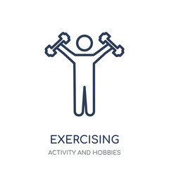 Exercising icon. Exercising linear symbol design from Activity and Hobbies collection.