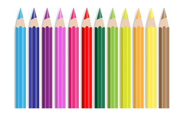 Set of colour pencils in row isolated on white background, Vector illustration