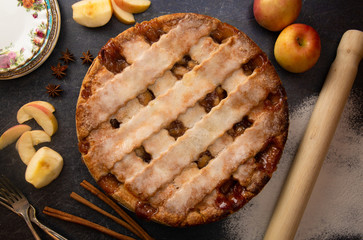 Beautiful Lattice Topped Apple and Caramel Pie