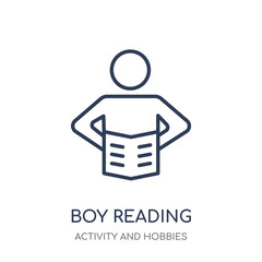 Boy Reading icon. Boy Reading linear symbol design from Activity and Hobbies collection.