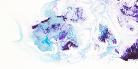 Colorful violet and blue wavy texture. Abstract acrylic painting. Fluid art.