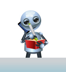 little robot businessman calling and writing report