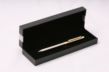 Silver pen in black case