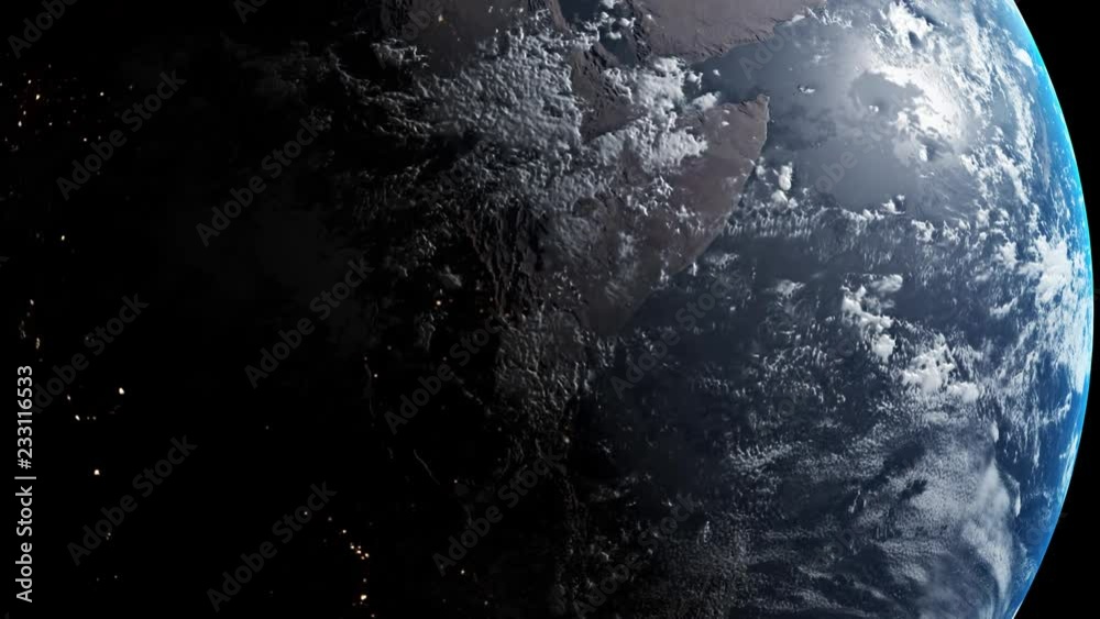 Wall mural the planet earth ground with shading is rotating on black screen near camera. isolated 3d rendering 