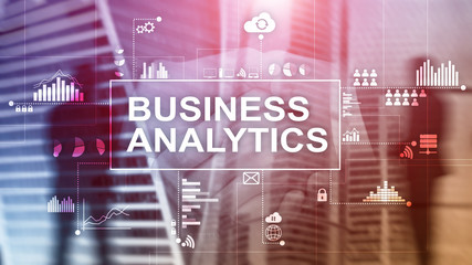 Business analytics concept on double exposure background.