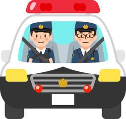 パトカーに乗った笑顔の警察官