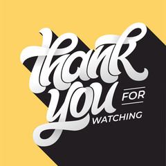 THANK YOU FOR WATCHING retro typography. Lettering in flat style with long shadow in vintage colors. Editable vector template for banner, poster, message, post. Vector illustration.