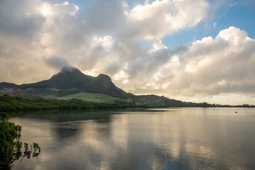 Historical dutch first landing spot in Mauritius in the 16th century - Early morning with reflections