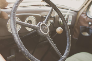Fototapeta na wymiar Classic Car Steering Wheel
