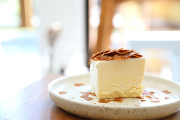 Japanese cheesecake on wooden table