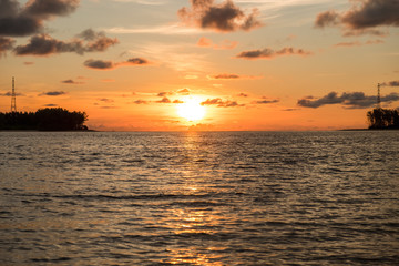 Obraz premium landscape background evening scenery with sunset and have sunlight reflection on sea