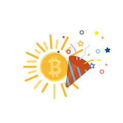 Bitcoin and confetti popper icon vector