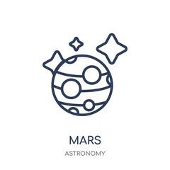 Mars icon. Mars linear symbol design from Astronomy collection. Simple element vector illustration. Can be used in web and mobile.