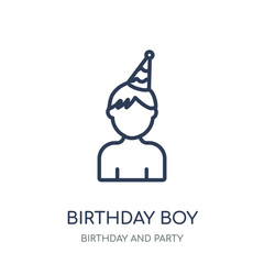 Birthday boy icon. Birthday boy linear symbol design from Birthday and Party collection.