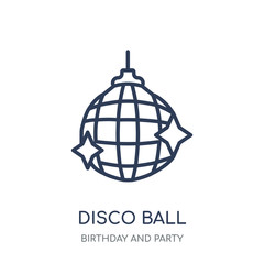 Disco ball icon. Disco ball linear symbol design from Birthday and Party collection.