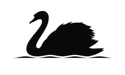 Swan graphic icon. Swan black silhouette on the water isolated on white background. Logo. Vector illustration