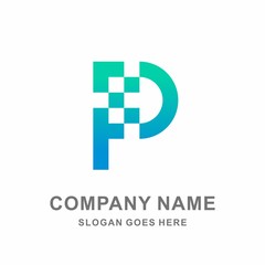 Monogram Letter P Square Pixel Data Link Connection Technology Computer Business Company Stock Vector Logo Design Template
