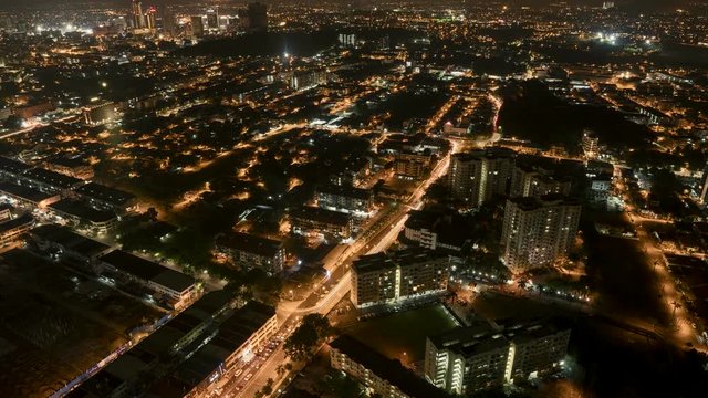 Top view of Malacca town during beautiful night in timelapse 4k.