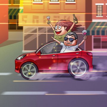 Car Accidient. Realistic Caricature Cartoon Style, Video Game's Digital CG Artwork, Concept Illustration Design
