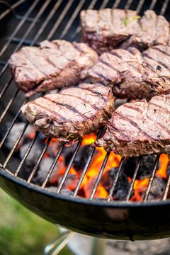 Beef fillet on a charcoal grill