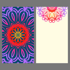 Design Vintage cards with Floral mandala pattern and ornaments. Vector template. Islam, Arabic, Indian, Mexican ottoman motifs. Hand drawn background.