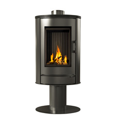 Modern burning fireplace stove isolated on white background