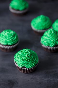 Cupcakes with green buttercream for St Patrick's Day