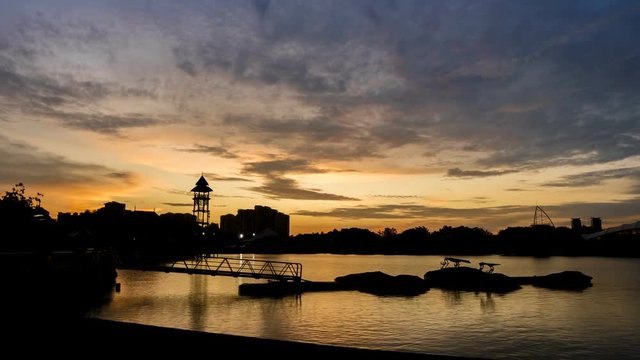 Pullman Putrajaya Lakeside in sunset time Putrajaya, Malaysia. 4K Footage, Quad HD.