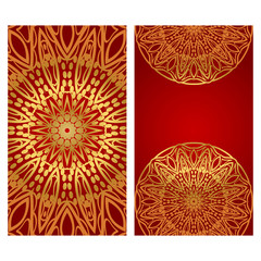 Vintage Invitation card with Mandala pattern. The front and rear side. Beautiful Ornament. Vector illustration