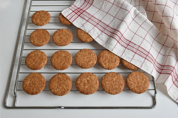 High angle view of baked cookies