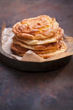 Stack of cloud bread on parchment paper