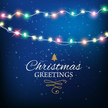 Abstract background for Merry Christmas or Happy New Year Card with Christmas lights and snowflakes. Vector illustration