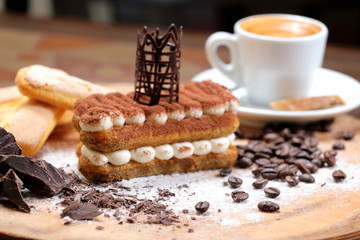 traditional tiramisu with coffee