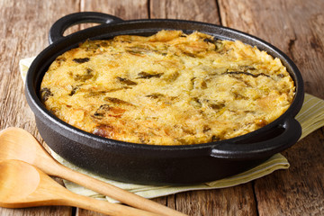 Healthy dietary English food Bubble & Squeak from baked mashed potatoes with cabbage and Brussels sprouts. horizontal