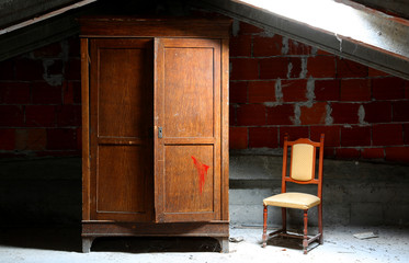 abandoned house and closet and chair