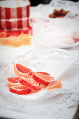 Assortment of marmelade in the shop showcase