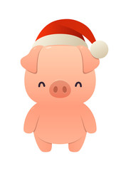 Christmas cute pig in Santa red New Year hat isolated