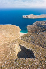 Bird's eye view of Sikati cave and coast nearby, Kalymnos island, Greece