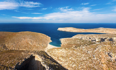 Panoramic view of part of Sikati cave and coast nearby, Kalymnos, Greece